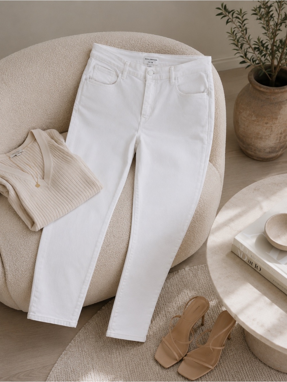 Good American Good Legs Skinny White Jeans Size 14/32 Stretch Denim